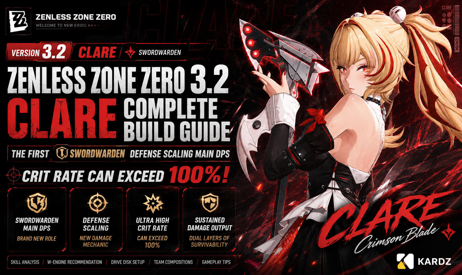 Zenless Zone Zero 3.2 Claret Complete Build Guide: The First "Bladeguard" DEF-Scaling Main DPS, Crit Rate Can Exceed 100